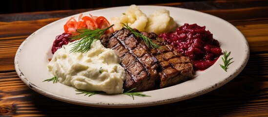 Fototapete - Sizzling BBQ Feast: Plate Piled High with Various Grilled Meats and Ingredients
