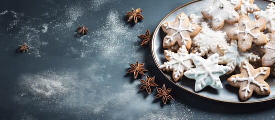 Aufkleber - Delicious Homemade Cookies and Aromatic Star Anise Arranged on Wooden Table