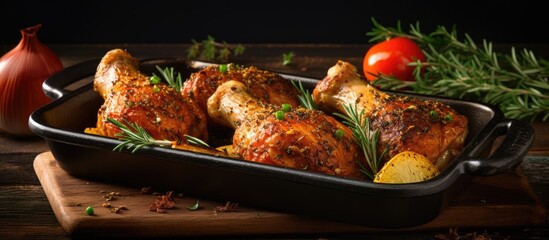 Aufkleber - Sizzling Chicken Delight: Roasted Herb-Infused Poultry with Succulent Tomatoes