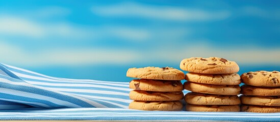 Leinwandbilder - Assorted Cookies Arranged on Blue and White Towel for Delicious Snack Presentation