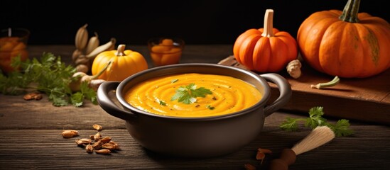 Aufkleber - Harvest Pumpkin Soup with Autumn Nuts - Delicious and Nutritious Fall Meal