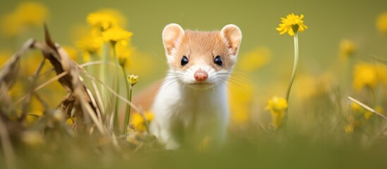 Poster - Cute Field Mouse Among Vibrant Yellow Flowers in Nature's Beauty