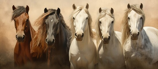 Aufkleber - Majestic Herd of Horses Aligned in a Harmonious Formation on the Ranch
