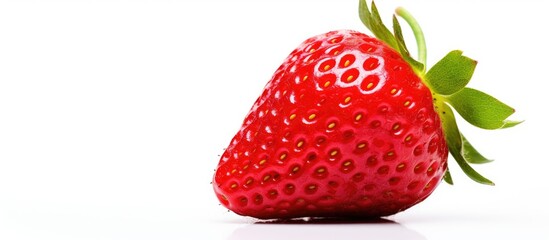 Poster - Vibrant Ripe Strawberry Adorned with a Fresh Green Leaf on Top
