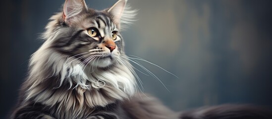 Aufkleber - Majestic Fluffy Cat Posing Gracefully with Shimmering Long Hair in Elegant Portrait