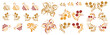 A set of several elements of patterns or ornaments in the Old Russian style. Traditional, folk motif. Vector twigs, berries, flowers, leaves and butterfly.