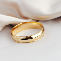 photo of a gold wedding ring on a white background сreated with Generative Ai