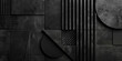 Dark metal geometric abstract background. Black geometric pattern artwork. Abstract horizontal banner. Digital artwork raster bitmap. 