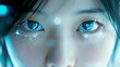 Female Asian eyes looking at camera with biometric eye recognition system. Close up image
