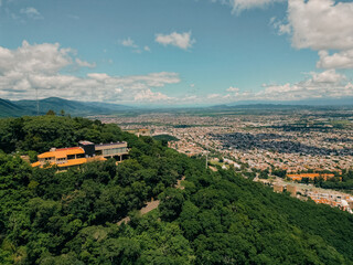 Top view of the city, streets and houses with tiled roofs. Salta, Argentina