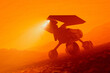 Advanced Mars Rover Prototype Traversing Rocky Desert at Dusk