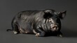 Domestic black pig collection (portrait, standing, lying), animal bundle isolated on white background