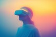 © JovialFox - Stylish minimalist photo of woman wearing white VR headset. Modern technology, virtual reality, gaming, entertainment concept. Futuristic digital device for metaverse, cyberspace experience