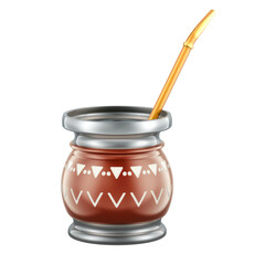 Fototapete - Mate Cup with Spoon Bombilla, 3D rendering isolated on transparent background