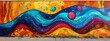 Vibrant abstract mural featuring waves and bubbles in a myriad of colors on a brick wall.