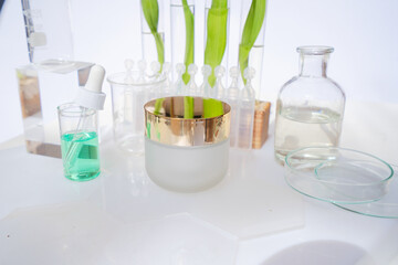 Wall Mural - Laboratory tested face cream in white glass container,