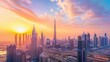 Dubai city with modern skyscrapers at sunset