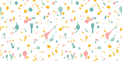 Poster - Abstract Paint Splatter Seamless Pattern. Modern Art Style Texture. Vector Background in Grunge Style for Birthday Party, Carnival Posters, Holi Greetings and Paintball Banners