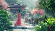 Ethereal Beauty in Blossoming Japanese Garden