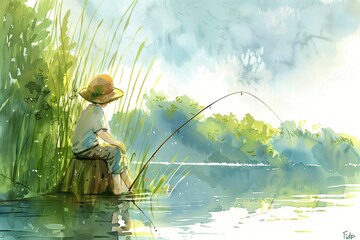 Wall Mural - Serene Fishing Moment