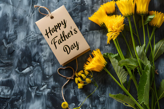 father's day gift card with legend and copy space, with blue background