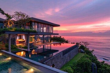 Wall Mural - A large house with a pool and a view of the ocean