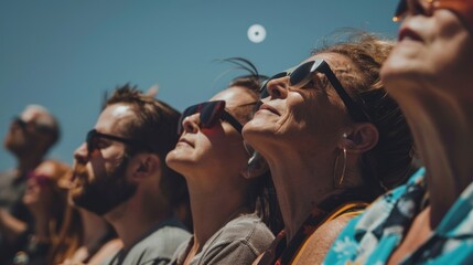 Wall Mural - group of people with glasses watching an eclipse