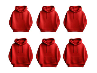 Set of red hoodie isolated on transparent background, transparency image, removed background