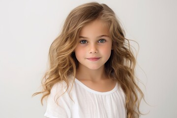 Wall Mural - Portrait of a cute little girl with long blond curly hair.