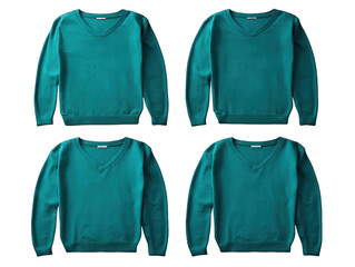 Set of turquoise sweater isolated on transparent background, transparency image, removed background