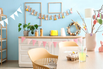 Sticker - Interior of festive kitchen decorated for Easter celebration