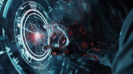 Poster - Generative AI : AI generative concept with programmer hand holding virtual command interface of machine 