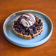 Decadent chocolate waffle with ice cream