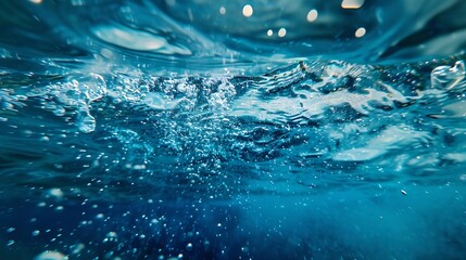 Poster - Generative AI : Blue sea or ocean water surface and underwater with sunny and cloudy sky