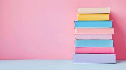 Poster - Generative AI : Education concept with books stacked on pastel color background . 
