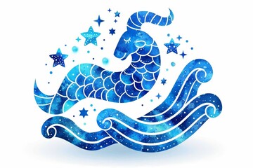 aquarius zodiac sign shining in blue light on white background, ideal for astrology enthusiasts.