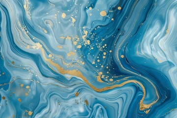  Marble texture background with abstract swirls in shades of blue and gold