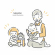 © fumi - 笑顔で子供の世話をするベビーシッターの女性　シンプルでお洒落な線画イラスト