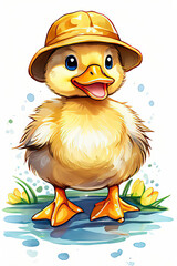 Wall Mural - Cute little duckling, Watercolor,