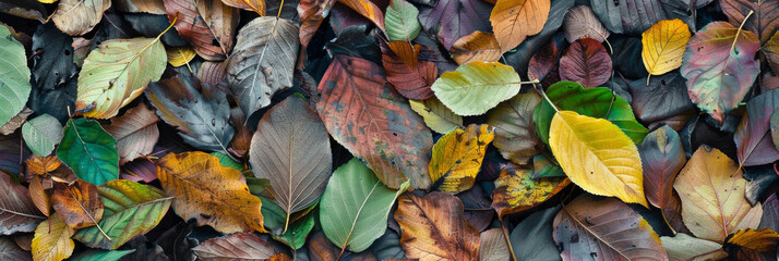 Wall Mural - a pile of colorful autumn leaves spread out on the ground, generative AI