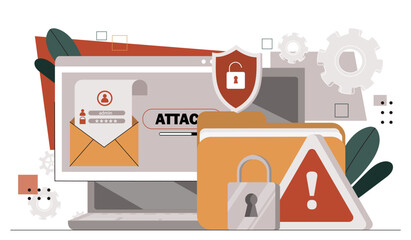 Poster - computer pirate hacker. spam and attack to computer and email. protection of personal data and infor