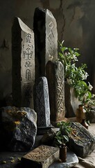 Wall Mural - a group of rocks sitting on top of a table