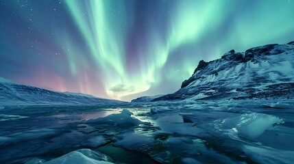 Sticker - the aurora bore is seen over a frozen lake