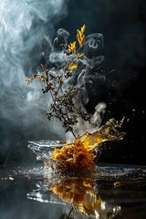 Wall Mural - a plant sprouts out of the water with smoke coming out of it