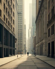 Wall Mural - a person walking down a street in a city