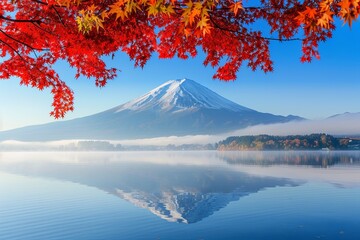 Wall Mural - mountain in autumn seen over lake 