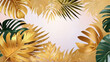 Tropical background with gold leaves. 3d render illustration.