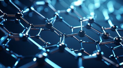 Wall Mural - A close-up 3D rendering illustrates an abstract nanotechnology hexagonal geometric form, representing the concept of graphene molecular structure.