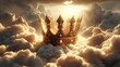 a crown in the clouds with a bright light