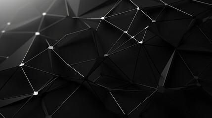  Geometric polygonal structures mesh in black color are presented against a light background, representing technological objects.